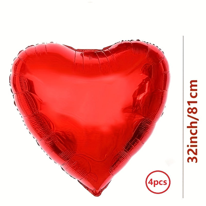 4pcs Large Red Heart Balloons Valentine's Decor